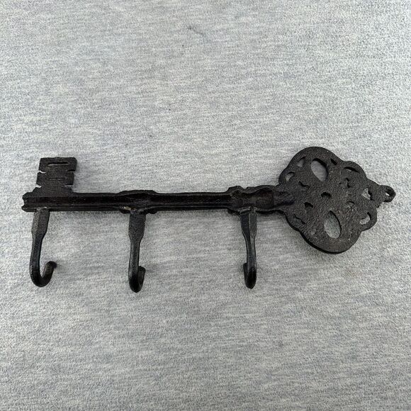 Wall Mounted Black Heavy Skeleton Key 3 Hook Key Holder I - Picture 7 of 7